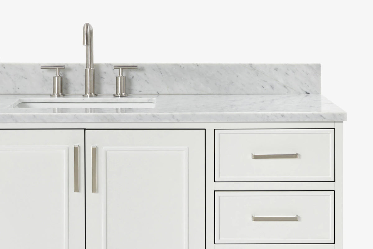 Ariel stafford 61 inch single rectangle sink vanity with carrara white marble countertop w/1.5" edge in white
