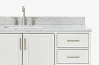Ariel stafford 61 inch single rectangle sink vanity with carrara white marble countertop w/1.5" edge in white