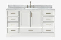 Ariel stafford 61 inch single rectangle sink vanity with carrara white marble countertop w/1.5" edge in white