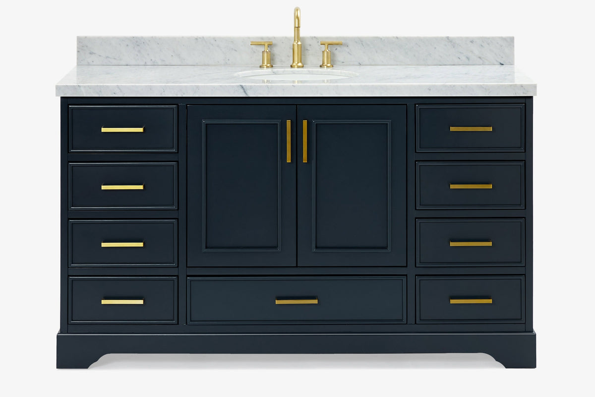 Ariel stafford 61 inch single oval sink vanity with carrara white marble countertop w/0.75" edge in midnight blue