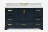 Ariel stafford 61 inch single oval sink vanity with carrara white marble countertop w/0.75" edge in midnight blue