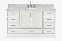Ariel stafford 61 inch single oval sink vanity with carrara white marble countertop w/0.75" edge in midnight blue