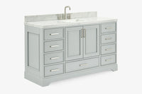 Ariel stafford 61 inch single rectangle sink vanity with carrara white marble countertop w/1.5" edge in white