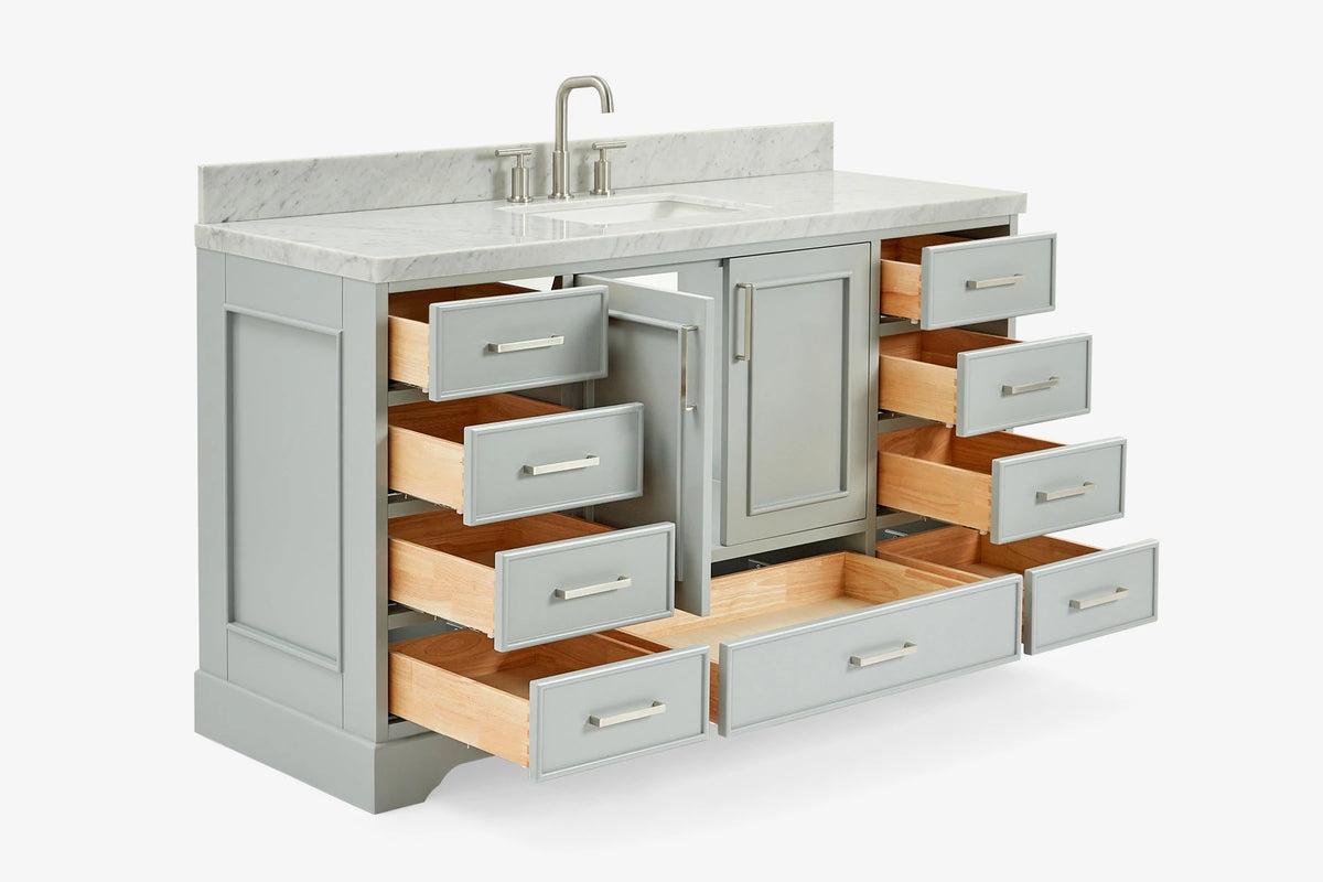 Ariel stafford 61 inch single rectangle sink vanity with carrara white marble countertop w/1.5" edge in white