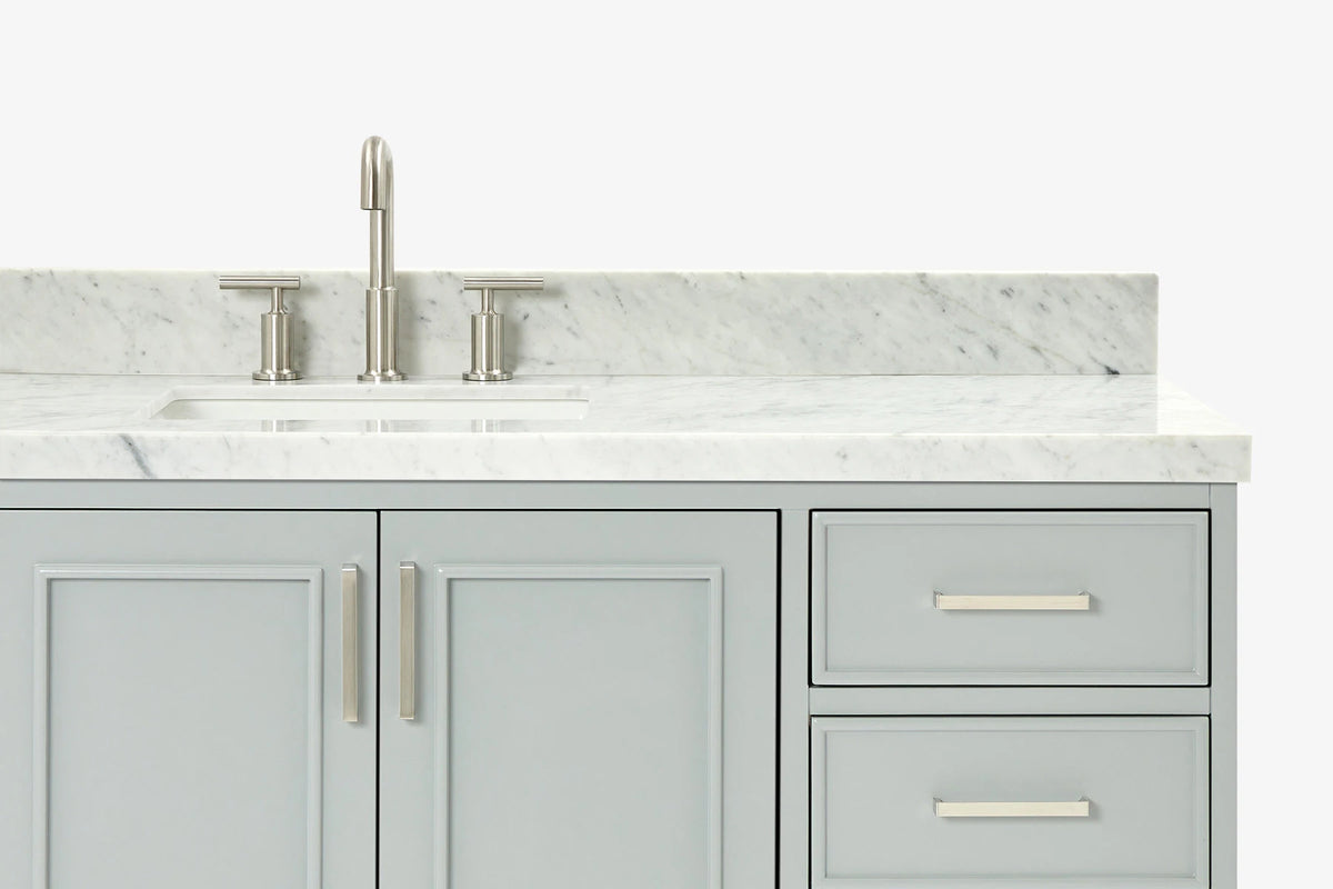 Ariel stafford 61 inch single rectangle sink vanity with carrara white marble countertop w/1.5" edge in white