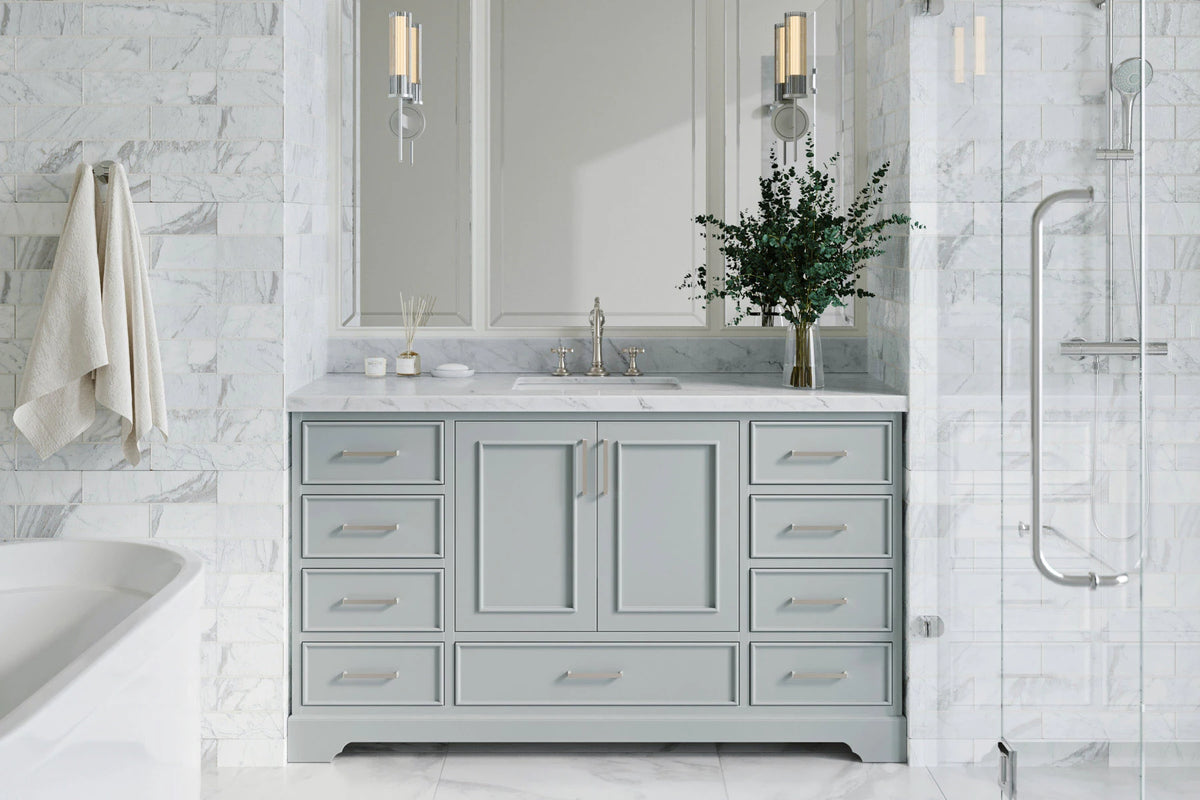 Ariel stafford 61 inch single rectangle sink vanity with carrara white marble countertop w/1.5" edge in white
