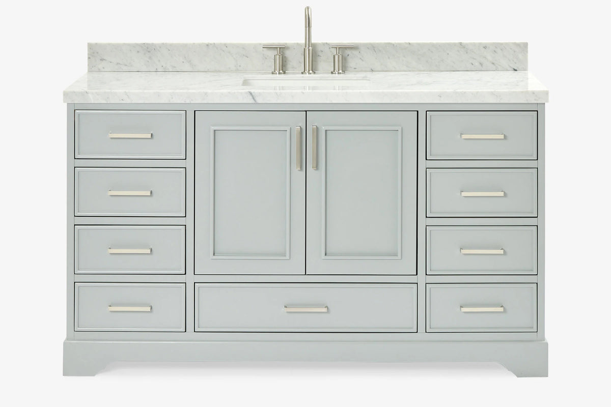 Ariel stafford 61 inch single rectangle sink vanity with carrara white marble countertop w/1.5" edge in white