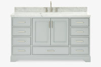 Ariel stafford 61 inch single rectangle sink vanity with carrara white marble countertop w/1.5" edge in white