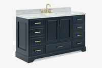 Ariel stafford 61 inch single rectangle sink vanity with carrara white marble countertop w/1.5" edge in white
