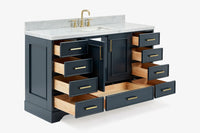 Ariel stafford 61 inch single rectangle sink vanity with carrara white marble countertop w/1.5" edge in white