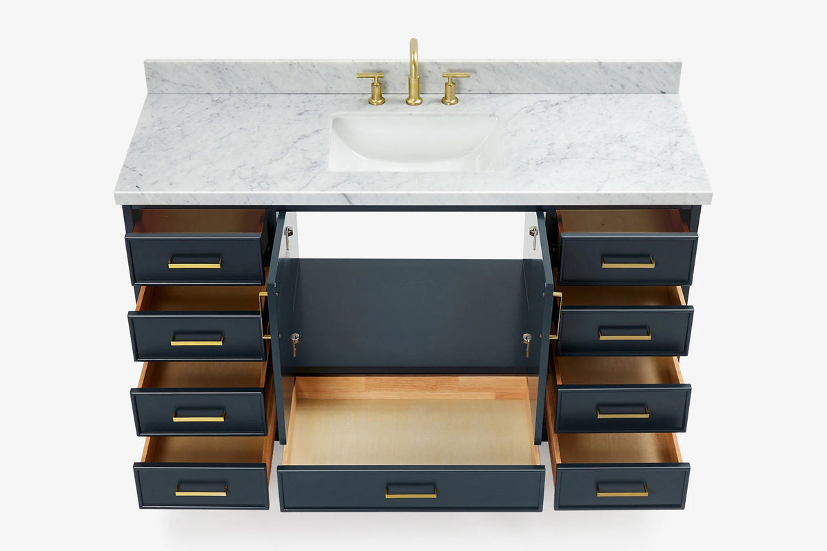 Ariel stafford 61 inch single rectangle sink vanity with carrara white marble countertop w/1.5" edge in white