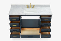 Ariel stafford 61 inch single rectangle sink vanity with carrara white marble countertop w/1.5" edge in white