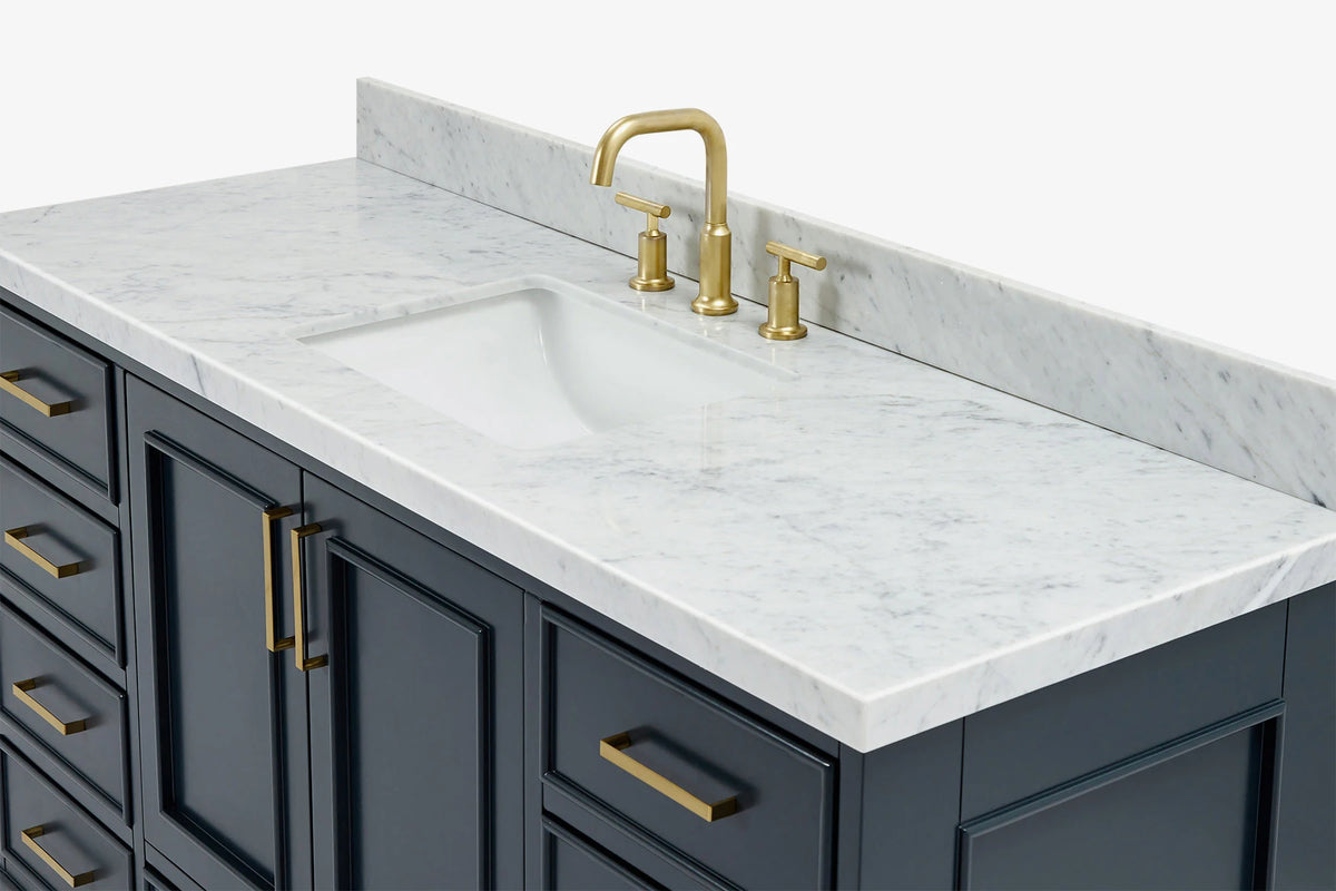 Ariel stafford 61 inch single rectangle sink vanity with carrara white marble countertop w/1.5" edge in white