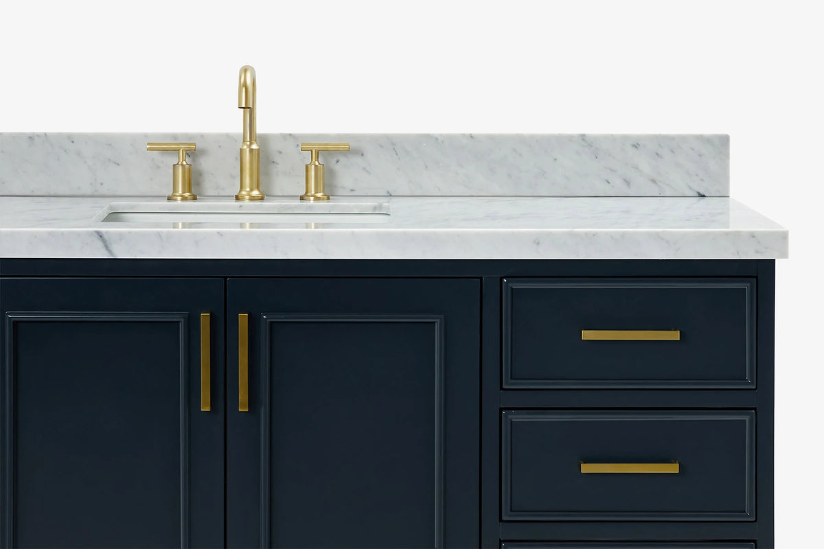 Ariel stafford 61 inch single rectangle sink vanity with carrara white marble countertop w/1.5" edge in white