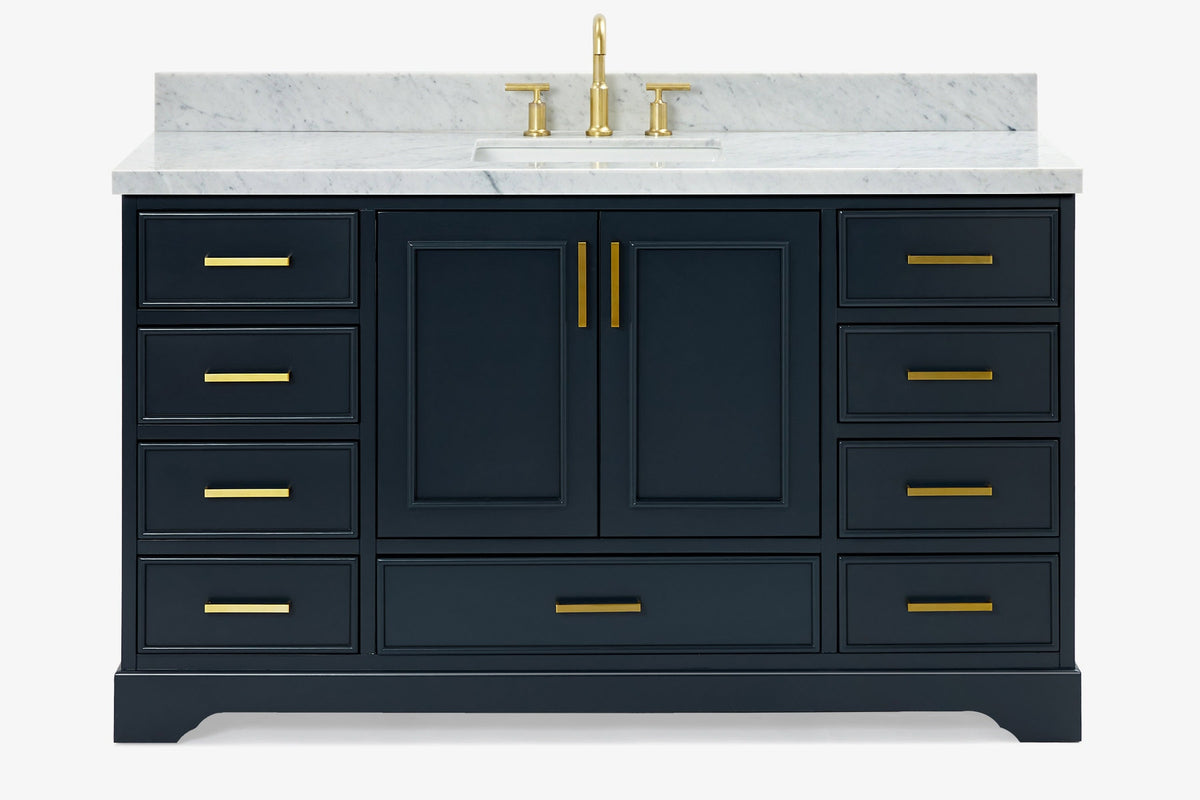 Ariel stafford 61 inch single rectangle sink vanity with carrara white marble countertop w/1.5" edge in white