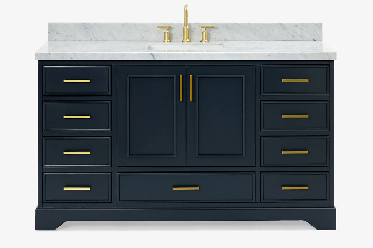 Ariel stafford 61 inch single rectangle sink vanity with carrara white marble countertop w/1.5" edge in white