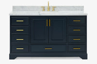 Ariel stafford 61 inch single rectangle sink vanity with carrara white marble countertop w/1.5" edge in white