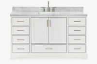 Ariel stafford 61 inch single rectangle sink vanity with carrara white marble countertop w/1.5" edge in white