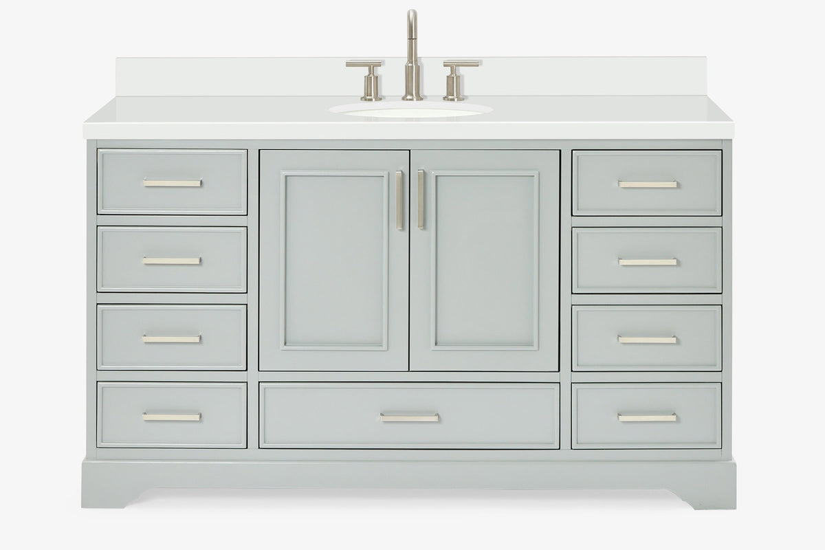 Ariel stafford 61 inch single oval sink vanity with carrara white marble countertop w/0.75" edge in midnight blue