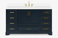 Ariel stafford 61 inch single oval sink vanity with carrara white marble countertop w/0.75" edge in midnight blue
