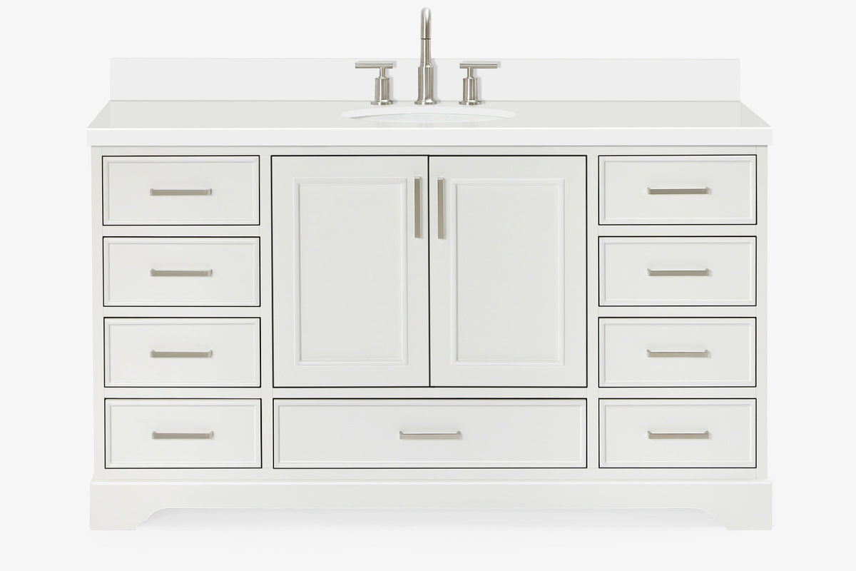 Ariel stafford 61 inch single oval sink vanity with carrara white marble countertop w/0.75" edge in midnight blue