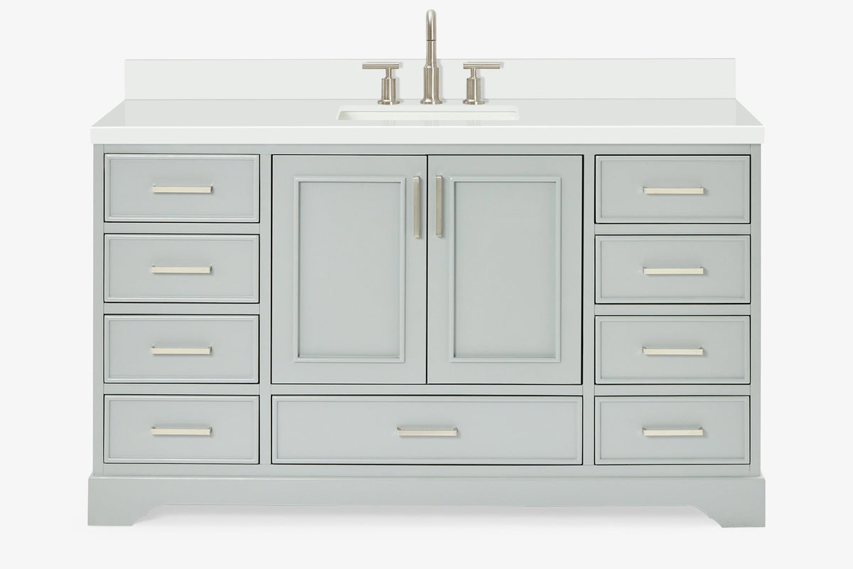 Ariel stafford 61 inch single rectangle sink vanity with carrara white marble countertop w/1.5" edge in white