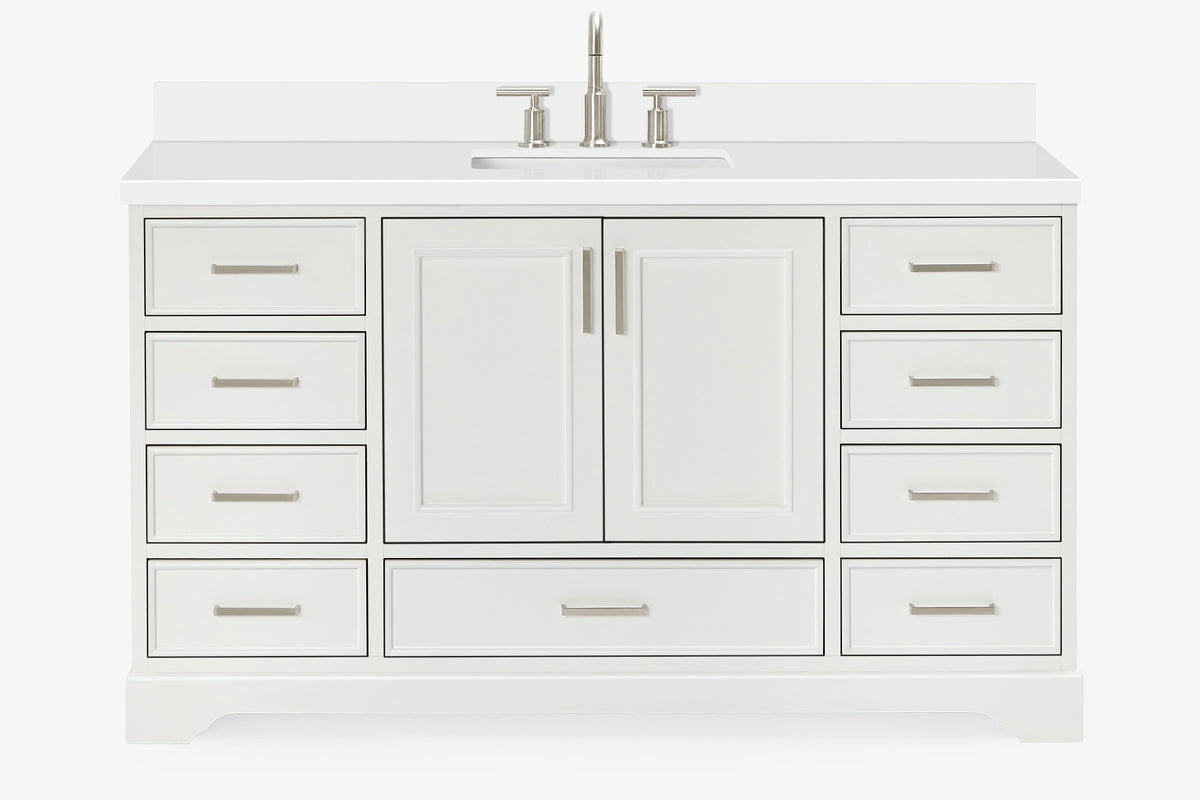 Ariel stafford 61 inch single rectangle sink vanity with carrara white marble countertop w/1.5" edge in white