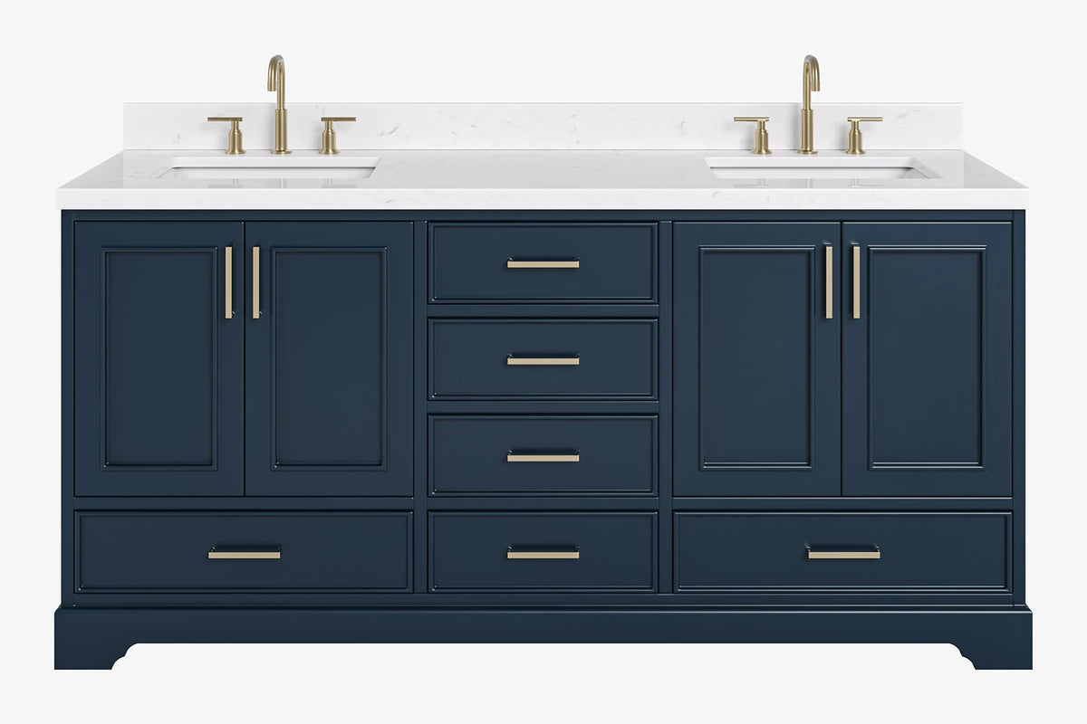 Ariel stafford 73 inch double rectangle sink vanity with carrara white marble countertop w/0.75" edge in white