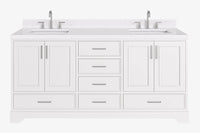 Ariel stafford 73 inch double rectangle sink vanity with carrara white marble countertop w/0.75" edge in white