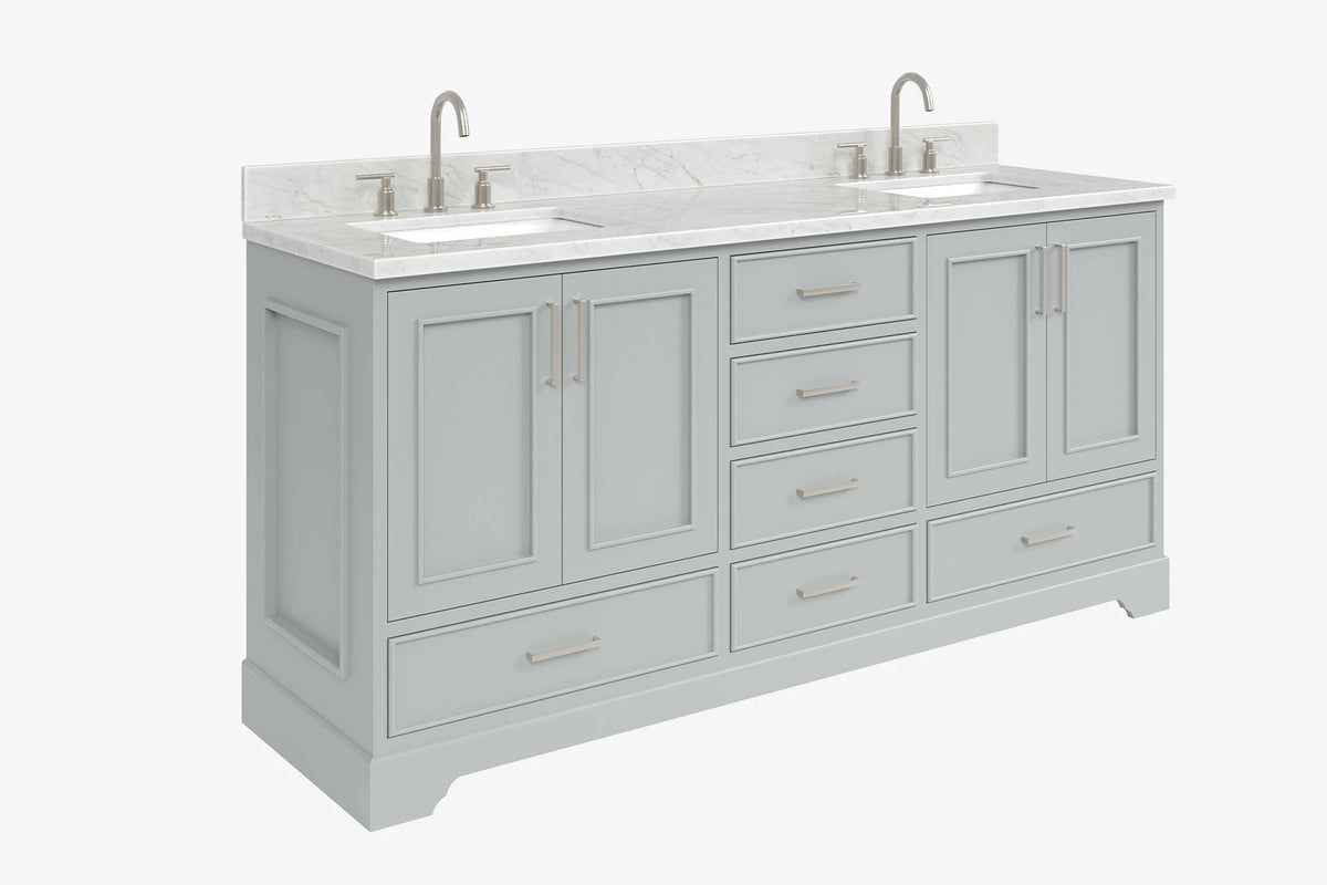 Ariel stafford 73 inch double rectangle sink vanity with carrara white marble countertop w/0.75" edge in white