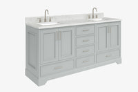Ariel stafford 73 inch double rectangle sink vanity with carrara white marble countertop w/0.75" edge in white
