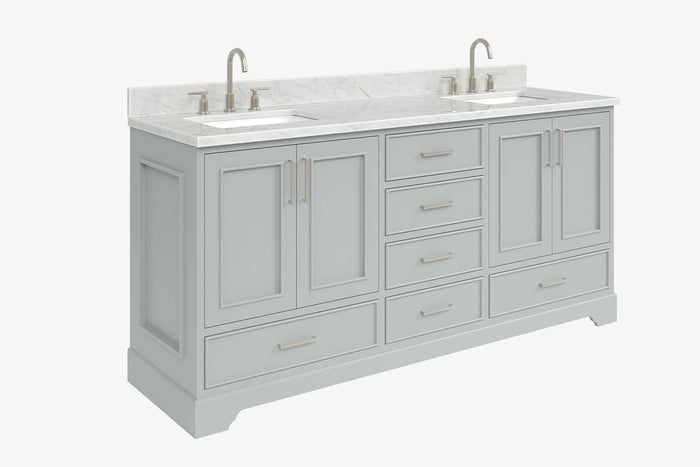 Ariel stafford 73 inch double rectangle sink vanity with carrara white marble countertop w/0.75" edge in white