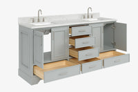 Ariel stafford 73 inch double rectangle sink vanity with carrara white marble countertop w/0.75" edge in white