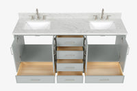 Ariel stafford 73 inch double rectangle sink vanity with carrara white marble countertop w/0.75" edge in white