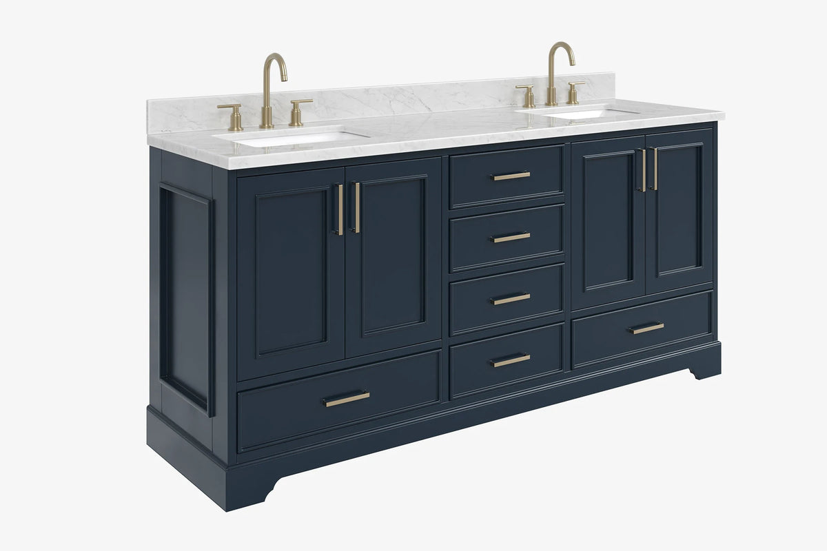 Ariel stafford 73 inch double rectangle sink vanity with carrara white marble countertop w/0.75" edge in white