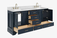 Ariel stafford 73 inch double rectangle sink vanity with carrara white marble countertop w/0.75" edge in white