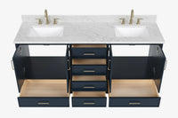 Ariel stafford 73 inch double rectangle sink vanity with carrara white marble countertop w/0.75" edge in white