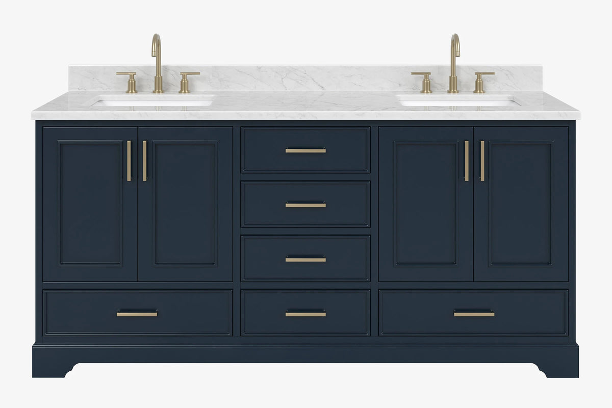 Ariel stafford 73 inch double rectangle sink vanity with carrara white marble countertop w/0.75" edge in white