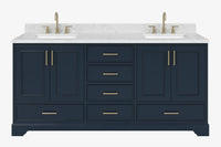 Ariel stafford 73 inch double rectangle sink vanity with carrara white marble countertop w/0.75" edge in white
