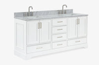 Ariel stafford 73 inch double rectangle sink vanity with carrara white marble countertop w/0.75" edge in white