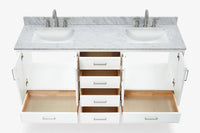 Ariel stafford 73 inch double rectangle sink vanity with carrara white marble countertop w/0.75" edge in white