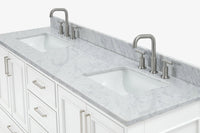 Ariel stafford 73 inch double rectangle sink vanity with carrara white marble countertop w/0.75" edge in white