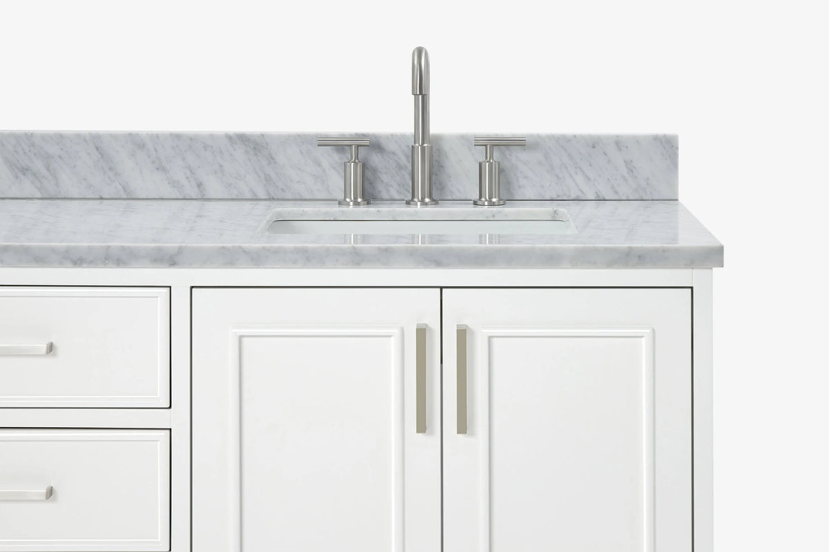 Ariel stafford 73 inch double rectangle sink vanity with carrara white marble countertop w/0.75" edge in white