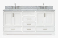 Ariel stafford 73 inch double rectangle sink vanity with carrara white marble countertop w/0.75" edge in white
