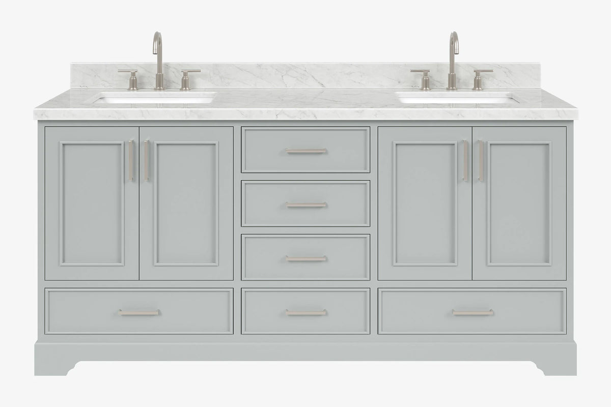 Ariel stafford 73 inch double rectangle sink vanity with carrara white marble countertop w/0.75" edge in white