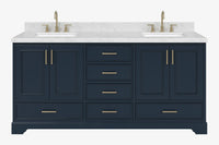 Ariel stafford 73 inch double rectangle sink vanity with carrara white marble countertop w/0.75" edge in white
