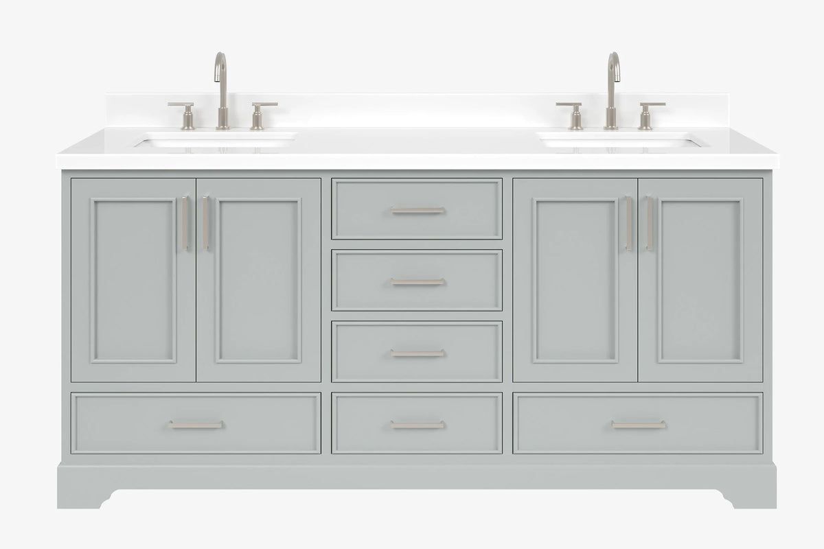 Ariel stafford 73 inch double rectangle sink vanity with carrara white marble countertop w/0.75" edge in white