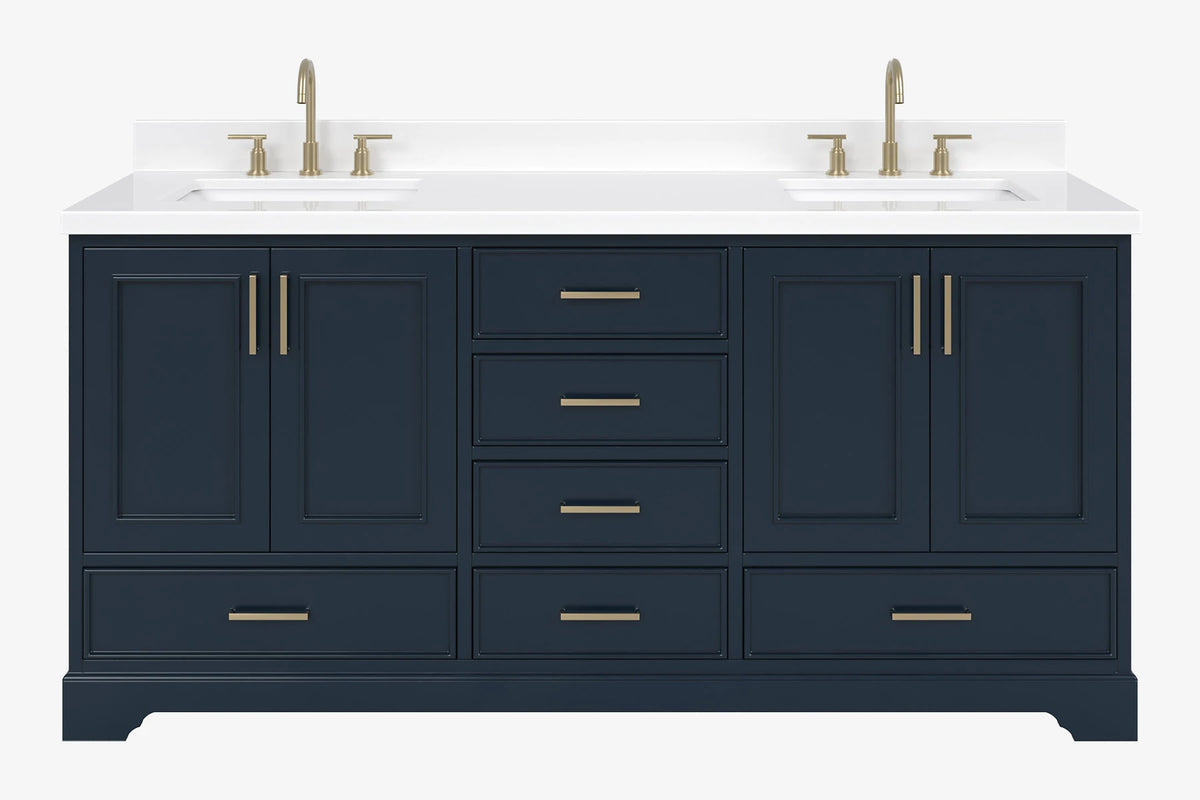 Ariel stafford 73 inch double rectangle sink vanity with carrara white marble countertop w/0.75" edge in white