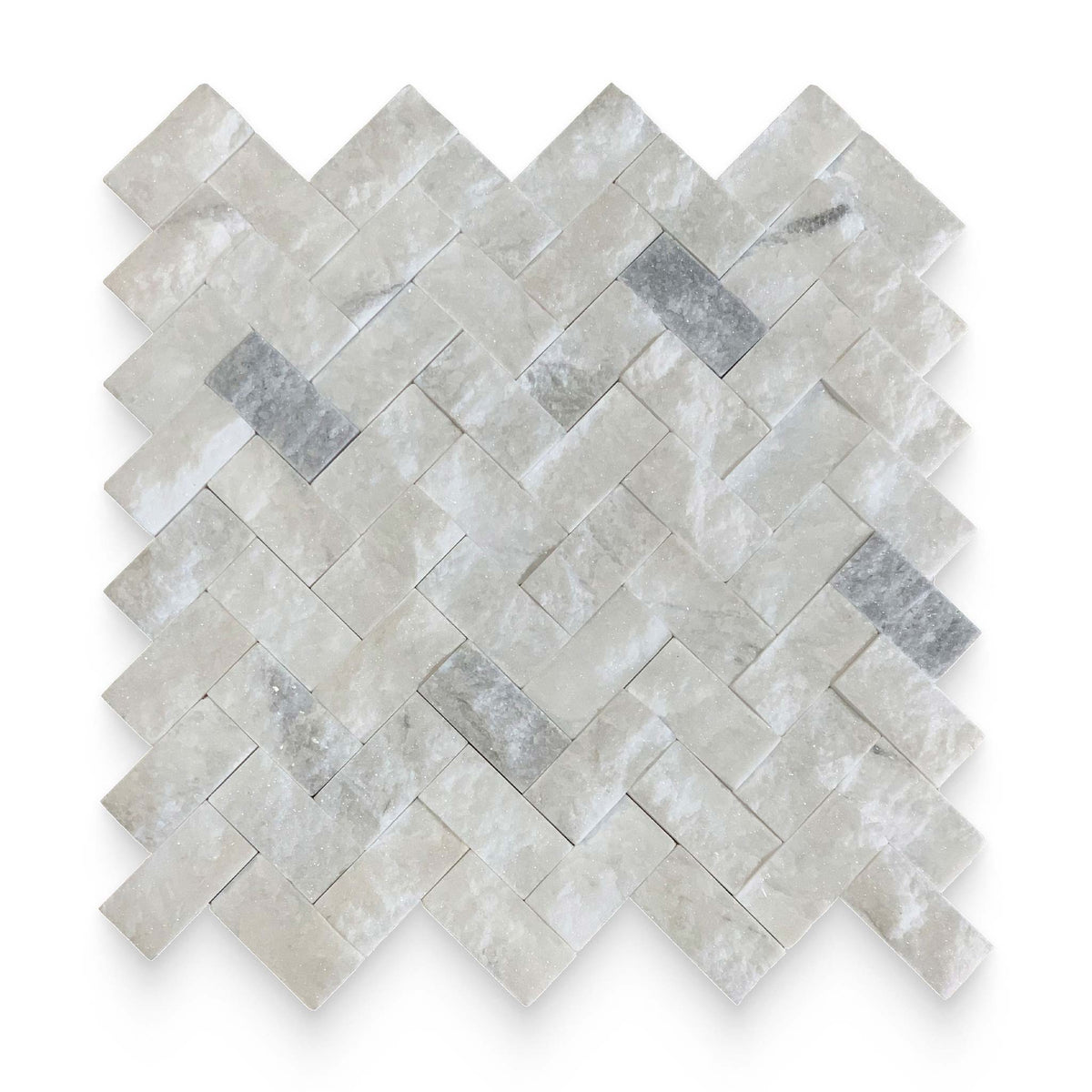 Daphne White 1x2 Split Face Herringbone Mosaic