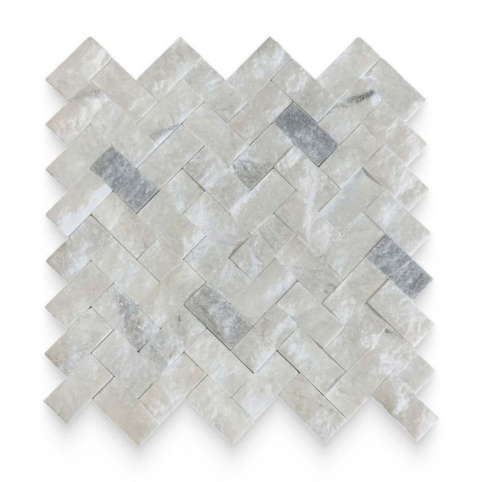 Daphne White 1x2 Split Face Herringbone Mosaic